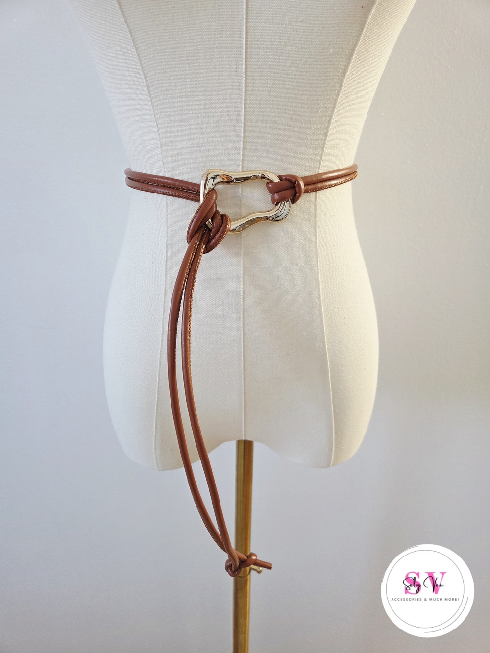 Caramel Color Knotted Rope Belt with Gold Buckle